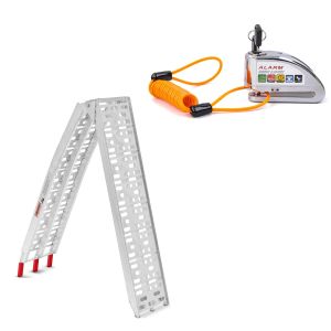 Set: Auffahrrampe bis 340 kg Alu-I klappbar + Bremssscheibenschloss Alarm mit Erinnerungskabel Diebstahlschutz_1