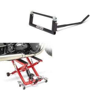 Set: Hebebühne Mid-Lift XL Motorradheber bis 500kg in rot + Chopper Motorradzentralheber. Custom Bike-Heber schwarz_1