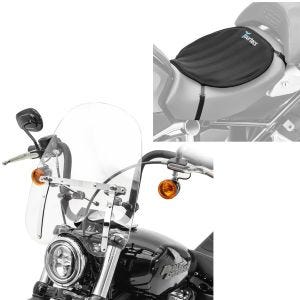 Set: Windschild CW1 für Chopper Cruiser und Custombikes klar + Gel Sitzkissen Neopren L Gelkissen Sitzauflage in schwarz_1