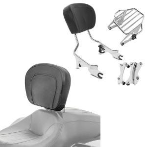 Set: Sissybar mit Gepäckträger KI und Montagekit für Harley Touring 14-21 + Fahrer Rückenlehne für Harley Street Glide Special 15-21_1