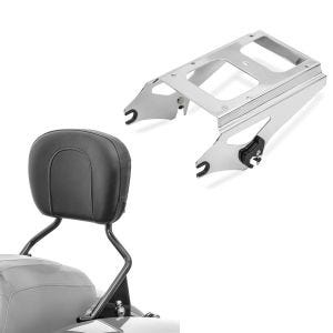 Set: Sissybar für Harley Touring Modelle 09-21 in schwarz + Gepäckträger TP Abnehmbar für Harley Touring Modelle 09-13 chrom_1