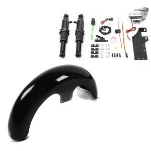 Set: Luftfederung Fahrwerk Harley- Touring 94-21 Air Ride schwarz + Front-Fender 21" Zoll Wrap für Harley- und Custom Umbauten schwarz_1