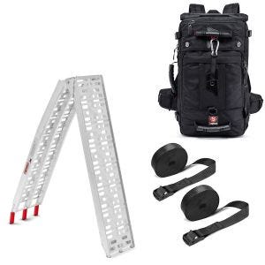 Set: Auffahrrampe bis 340 kg Alu-I klappbar + Rucksack HK4 Hecktasche inkl. Spanngurte 45Ltr schwarz_1