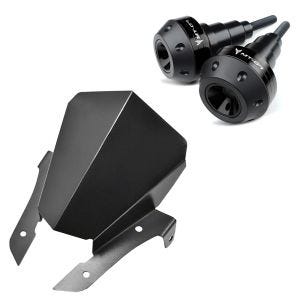 Sett: kollisjonsputer egnet for Yamaha MT-07 / Tracer 700 13-19 kollisjonsputer Motoguard SC2 svart + frontrute egnet for Yamaha MT-07 13-17 frontrute aluminium Airad CW15 svart