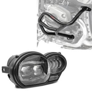 Sett: LED frontlykt egnet for BMW R 1200 GS 04-12 Hovedlykt med ECE Lumitecs QL4 + crashbar L egnet for BMW R 1200 GS 04-12 Motoguard crashbar