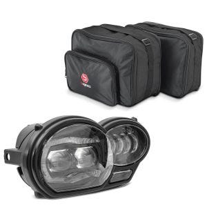 Set: LED Scheinwerfer für BMW R 1200 GS 04-12 Hauptscheinwerfer mit ECE Lumitecs QL4 + Vario Koffer Innentaschen für BMW R 1200 GS / Adventure 13-18 Koffertaschen Bagtecs MV1_1