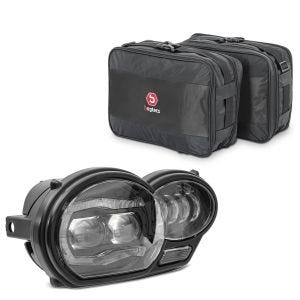 Set: LED Scheinwerfer für BMW R 1200 GS 04-12 Hauptscheinwerfer mit ECE Lumitecs QL4 + Vario Koffer Innentaschen für BMW R 1200 GS / Adventure 04-12 Koffertaschen Bagtecs MV1_1