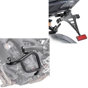 Set: Sturzbügel Yamaha MT-09 / Tracer / XSR 900 13-20 Schutzbügel Motoguard schwarz + Kennzeichenhalter für Yamaha MT-09 17-20 Nummernschildhalter mit Beleuchtung Zaddox_1