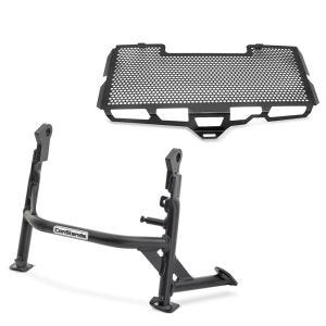 Set: Hauptständer BMW F 800 R 09-19 Mittelständer ConStands in schwarz + Kühlerabdeckung für BMW F 800 R 09-19 Kühlergrill Zaddox KG1_1