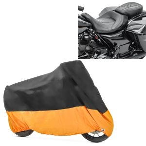 Set: Sitzbank für Harley CVO Street Glide 11-21 Komfortsitzbank Craftride CV schwarz + Abdeckplane Harley CVO Softail Deluxe / Street Glide Craftride XXXL schwarz-orange_1