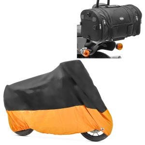 Set: Hecktasche für Harley Breakout / 114 Gepäckrolle Craftride RB1 24-30Ltr + Abdeckplane Harley Breakout / 114 - CVO Limited Craftride XXXL schwarz-orange_1