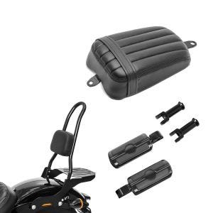 Set: Sissybar Harley Softail Street Bob 18-21 Craftride Fast Rider-L inkl. Gepäckträger schwarz + Soziussitz Set für Harley Davidson Softail Street Bob 18-21 mit Fußrasten und Halter Craftride FS1_1