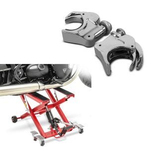Set: Hydraulische Hebebühne Harley Davidson Dyna Wide Glide ConStands Mid-Lift XL rot + Windschild Klammern 49mm Harley Davidson Dyna Wide Glide 06-17 Windschutzscheiben chrom Craftride_1