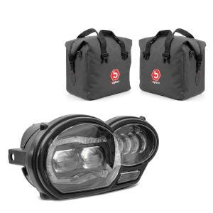 Set: LED Scheinwerfer für BMW R 1200 GS 04-12 Hauptscheinwerfer mit ECE Lumitecs QL4 + Aluminium Koffer Innentasche für BMW R 1200 GS / Adventure 04-18 rechts und links Bagtecs_1