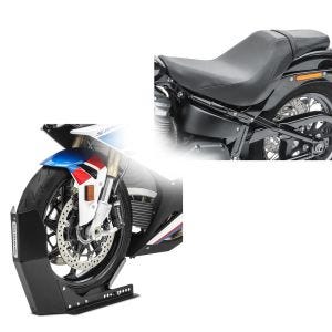 Set: Sitzbank für Harley Softail Street Bob 18-21 Craftride BDL1 Doppelsitzbank + Transportständer Harley Davidson Softail Street Bob Motorradwippe ConStands Easy-Fix_1