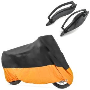 Set: Seitlicher Windabweiser für Harley Street Glide 14-21 schwarz Craftride + Abdeckplane Harley Street Glide / Special Craftride XXXL schwarz-orange_1