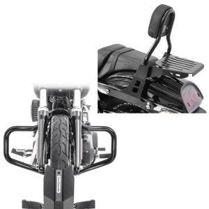 Set: Sissybar Harley Davidson Dyna Fat Bob 10-17 Craftride Fast Driver-M inkl. Gepäckträger schwarz + Sturzbügel Mustache für Harley Davidson Dyna Fat Bob 08-17 schwarz Craftride_1