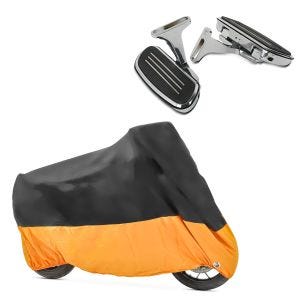 Set: Beifahrer Trittbretter + Halter CF2S für Harley Street Glide 06-21 Craftride + Abdeckplane Harley Street Glide / Special Craftride XXXL schwarz-orange_1