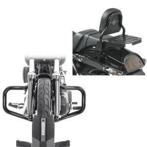 Set: Sissy Bar CSS Fix für Harley Dyna Fat Bob 10-17 mit Gepäckträger schwarz Craftride + Sturzbügel Mustache für Harley Davidson Dyna Fat Bob 08-17 schwarz Craftride_1