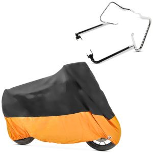 Set: Kofferträger für Harley Street Glide 14-21 mit Schutzbügel chrom Craftride + Abdeckplane Harley Street Glide / Special Craftride XXXL schwarz-orange_1