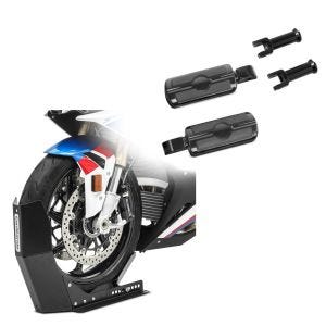 Set: Sozius Fussrasten Set für Harley Softail Street Bob 18-21 Craftride SF6 schwarz + Transportständer Harley Davidson Softail Street Bob Motorradwippe ConStands Easy-Fix_1