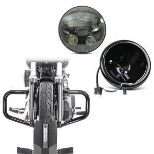 Set: Sturzbügel Mustache für Harley Davidson Dyna Street Bob 06-17 schwarz Craftride + LED Scheinwerfer Set 5,75 Zoll für Harley Dyna Street Bob 06-17 schwarz Craftride C6_1