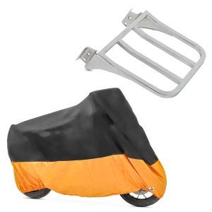 Set: Gepäckträger für Harley Heritage Softail Classic 88-05 chrom Craftride + Abdeckplane Harley Heritage Softail Classic / 114 Craftride XXXL schwarz-orange_1