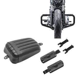 Set: Soziussitz Set für Harley Davidson Softail Standard 20-21 mit Fußrasten und Halter Craftride FS1 + Motorrad Sturzbügel Craftride Mustache II für Harley Davidson Softail 18-21 in schwarz_1