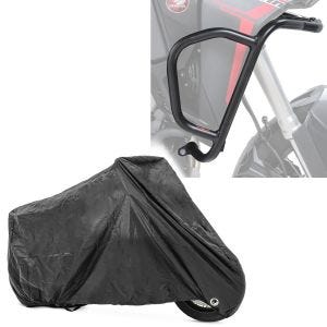 Set: Verkleidungsschutzbügel für Honda Africa Twin 1100 20-21 Tank-Sturzbügel oben + Motorrad Abdeckplane Craftride XXL Abdeckhaube in schwarz_1