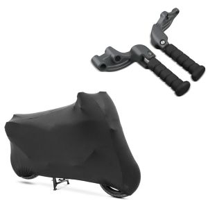 Set: Sozius Fussrasten Set mit Halter für Indian Scout, Sixty, Bobber 15-19 Craftride + Motorradabdeckung für Indian Scout / Bobber / Sixty Craftride Indoor XL-XXL schwarz_1