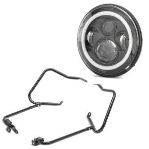Set: Kofferträger für Harley Davidson Street Glide 14-21 mit Schutzbügel schwarz Craftride + LED Scheinwerfer 7" für Harley Davidson Street Glide / Special DRL Craftride schwarz_1