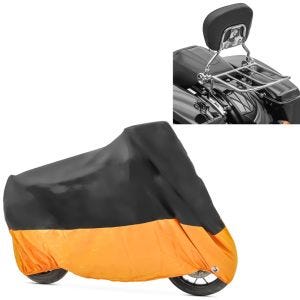 Set: Sissybar Harley Street Glide 09-21 Craftride Fast Driver-L Flex inkl. Gepäckträger chrom + Abdeckplane Harley Street Glide / Special Craftride XXXL schwarz-orange_1