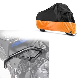Set: Sturzbügel für Yamaha MT-07 Tracer 700 16-19 Motoguard Schutzbügel + Abdeckplane Yamaha MT-01 - MT-03 - MT-07 / Tracer - MT-10 Craftride XL in schwarz-orange_1