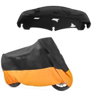 Set: Abdeckplane Harley Street Glide / Special Craftride XXXL schwarz-orange + Windschild 7" für Harley Street Glide Special 15-21 schwarz Craftride_1