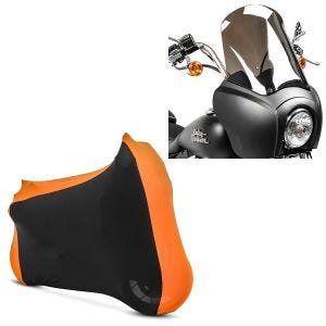 Set: Frontverkleidung für Harley Dyna Street Bob 06-17 Craftride MG5 mit Scheibe schwarz-matt rauchgrau + Motorradabdeckung für Harley Dyna Street Bob Craftride Indoor XL-XXL in schwarz-orange_1