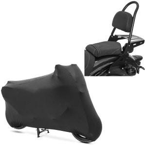 Set: Sissybar für Indian Scout / Sixty 15-21 Craftride Fast Rider-M inkl. Gepäckträger schwarz + Motorradabdeckung für Indian Scout / Bobber / Sixty Craftride Indoor XL-XXL schwarz_1