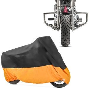 Set: Sturzbügel für Harley Davidson Heritage Softail Classic 00-17 Craftride ST1 chrom + Abdeckplane Harley Heritage Softail Classic / 114 Craftride XXXL schwarz-orange_1