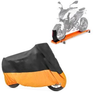 Set: Rangierschiene Harley CVO Limited ConStands Smart-Mover mit Wippe orange + Abdeckplane Harley Breakout / 114 - CVO Limited Craftride XXXL schwarz-orange_1