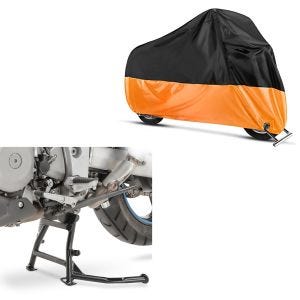 Set: Hauptständer Suzuki V-Strom 1000 01-07 Mittelständer ConStands in schwarz + Abdeckplane Suzuki V-Strom 1000 / 650 XT Craftride XXL in schwarz-orange_1