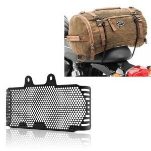 Set: Hecktasche Vintage 25L für BMW R NineT Scrambler braun Craftride + Kühlerabdeckung für BMW R NineT Scrambler 16-21 Zaddox KG1 Kühlergrill schwarz_1