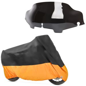 Set: Windschild Wave 6" für Harley Electra Glide Ultra Classic 96-13 dunkel getönt Craftride + Abdeckplane Harley Electra Glide Ultra Classic / Limited Craftride XXXL schwarz-orange_1