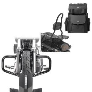 Set: Sissy Bar CSL Fix + Hecktasche XL für Harley Dyna Fat Bob 10-17 mit Gepäckträger schwarz Craftride + Sturzbügel Mustache für Harley Davidson Dyna Fat Bob 08-17 schwarz Craftride_1