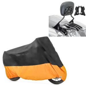 Set: Sissybar + Gepäckträger XB für Harley Davidson Street Glide 14-19 schwarz Craftride + Abdeckplane Harley Street Glide / Special Craftride XXXL schwarz-orange_1