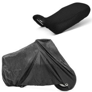 Set: Sitzbank Bezug Honda Transalp XL 600 V 87-99 Tourtecs Cool-Dry Mesh Ready + Abdeckplane Honda Transalp XL 600 / 650 / 700 V Craftride XXL in schwarz_1