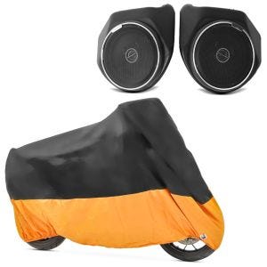 Set: Lautsprecher Kit für Harley-Davidson Street Glide 14-21 Craftride + Abdeckplane Harley Street Glide / Special Craftride XXXL schwarz-orange_1