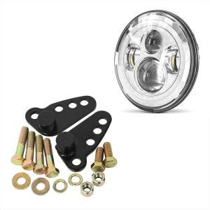Set: LED Scheinwerfer 7" für Harley Davidson Road King / Classic DRL Craftride chrom + Tieferlegungskit 1-3" für Harley Road King 02-17 Tieferlegung Craftride_1