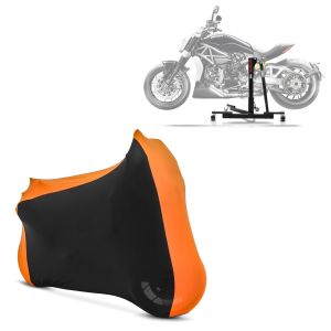 Set: Zentralständer Ducati Xdiavel 16-21 Motorradheber ConStands Power-Evo + Motorradabdeckung für Ducati Xdiavel / S Craftride Indoor XL-XXL in schwarz-orange_1