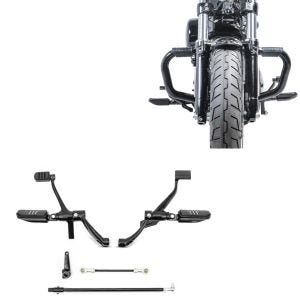Set: Vorverlegte Fußrastenanlage für Harley Sportster 1200 Custom 14-20 Craftride schwarz + Sturzbügel Mustache II für Harley Davidson Sportster 1200 Custom 04-20 Schutzbügel schwarz Craftride_1