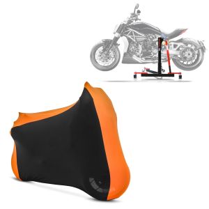 Set: Zentralständer Ducati Xdiavel 16-21 Motorradheber ConStands Power-Evo + Motorradabdeckung für Ducati Xdiavel / S Craftride Indoor XL-XXL in schwarz-orange_1