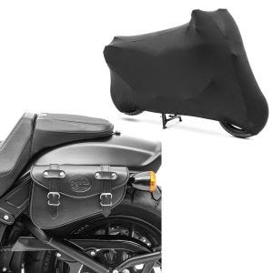 Set: Satteltasche Indian Scout / Bobber / Sixty Craftride Arizona 3Ltr links in schwarz + Motorradabdeckung für Indian Scout / Bobber / Sixty Craftride Indoor XL-XXL schwarz_1